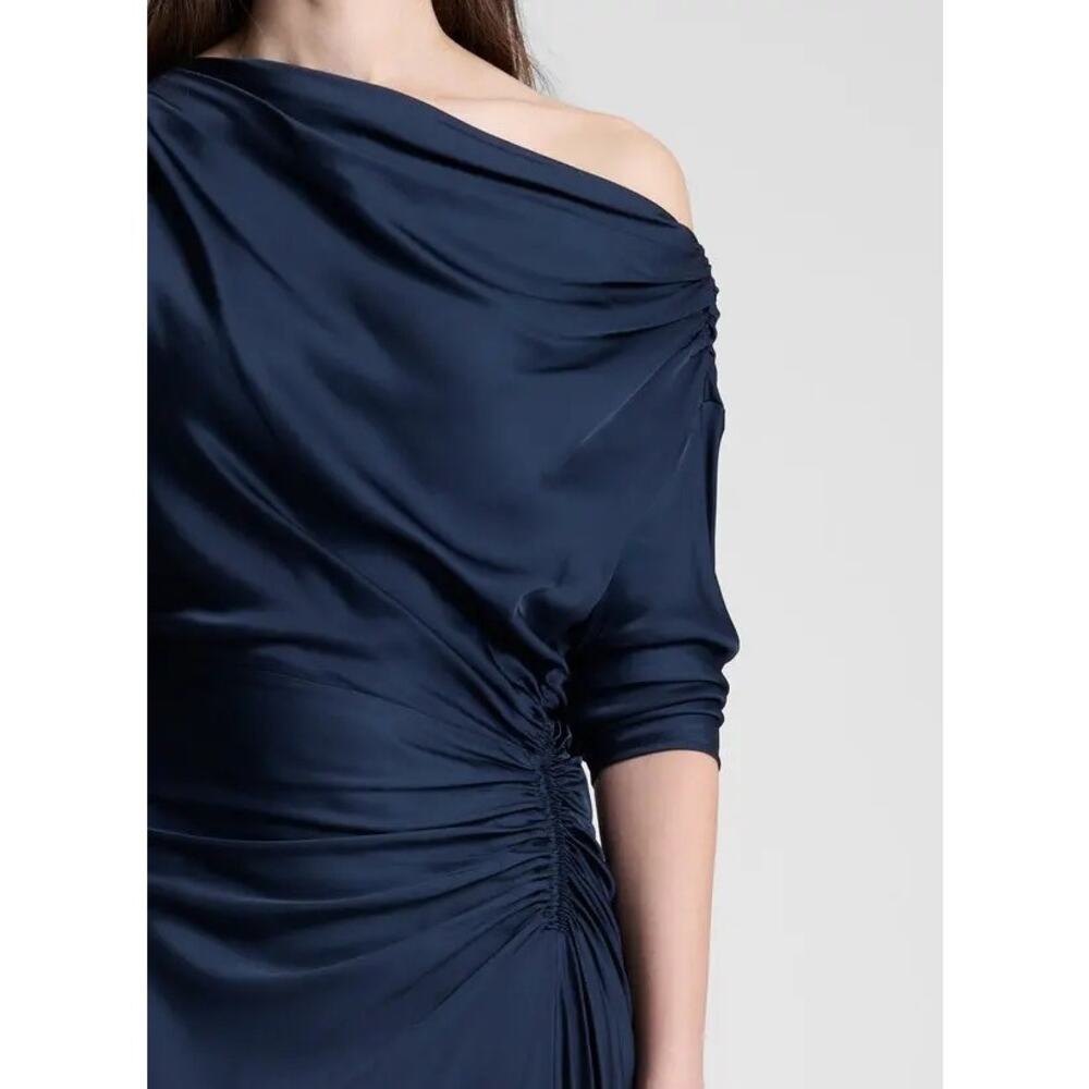 NWT A.L.C. Piper Dark Saphire One-Shoulder Neckline Satin Maxi Dress Size 00 - Picture 2 of 5